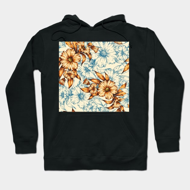 Orange and blue hand drawn floral pattern Hoodie by TheSkullArmy
